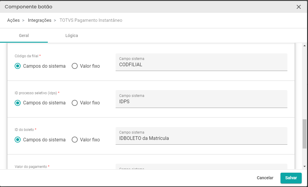 Integração Entre O Totvs Pagamento Instantâneo E Ficha De Inscrições E Matrículas Rubeus 3709